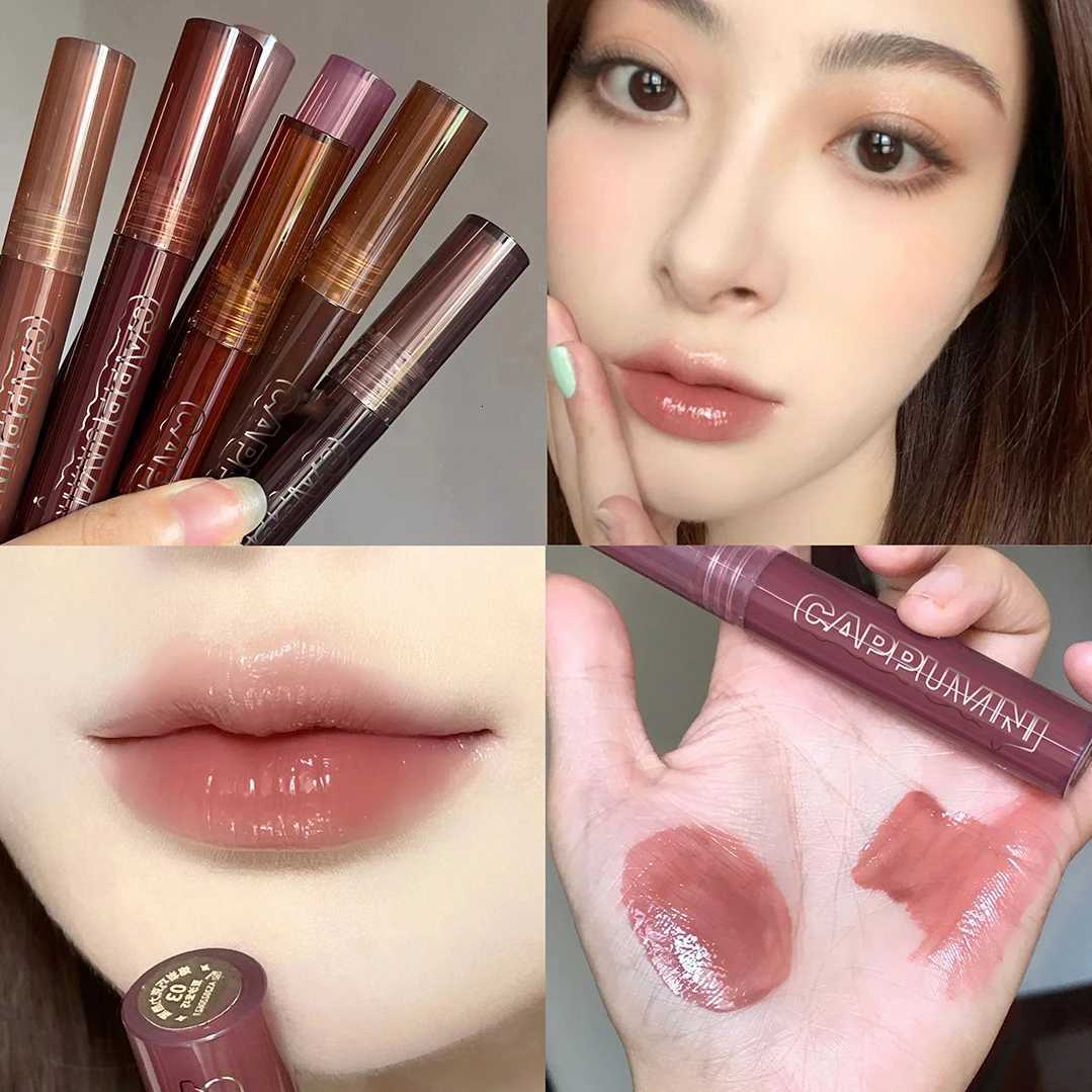 Punk Dark Brown Lip Gloss Mirror Water Lip Glaze Black Chocolate Lipstick Waterproof Liquid Lipstick Nude Clear Tint MakeupT251110