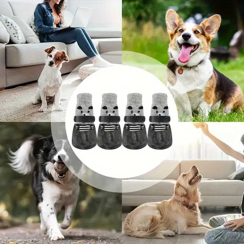 New Arrival New winter waterproof shoes socks pet anti slip dog rain boots socks warm rubber socks dog knitted socks pet supplies Z250410