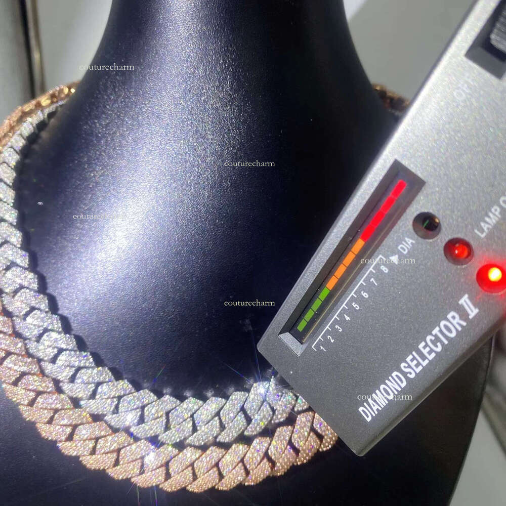 Hiphop 15mm VVS Moissanite Dia Chain Rose Gold Plated Sterg Sier Cuban Necklace Jewelry