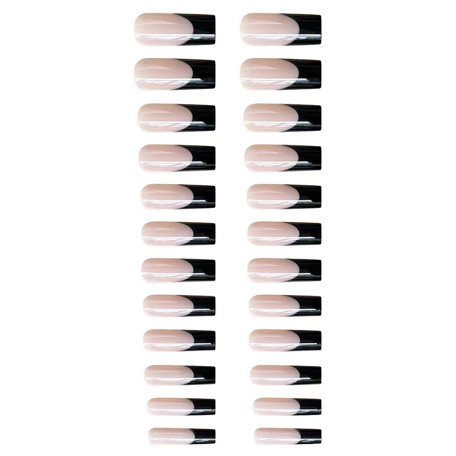 24 pieces of black edge ultra long French fake nails acrylic ballet dancer fake nails press square nails tip professional nail art W250410