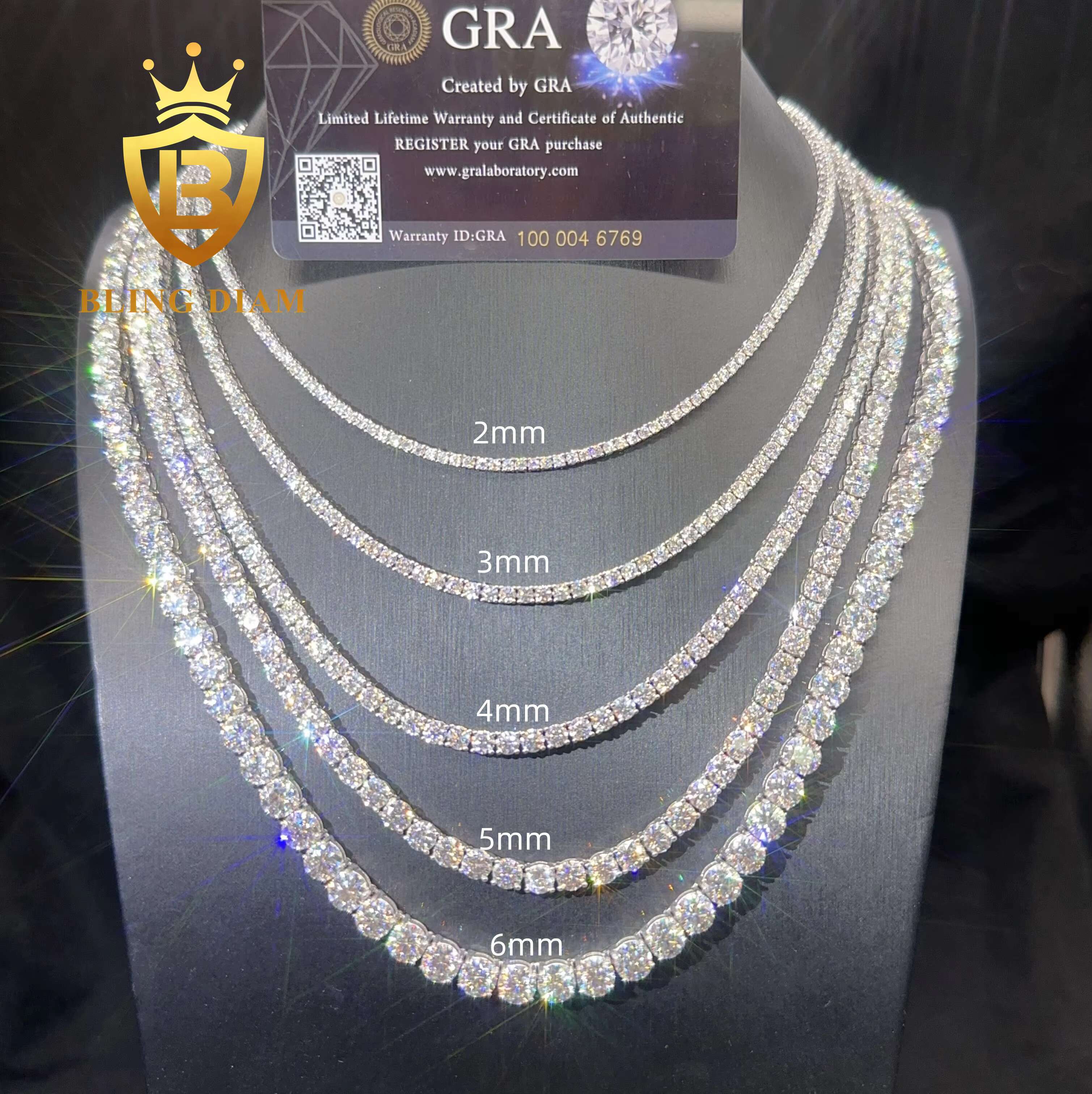 Wholesale Price Fine Jewelry Pass Diamond Tester S925 Sterling Silver 5mm Moissanite Women Men Necklaces Tennis Chain