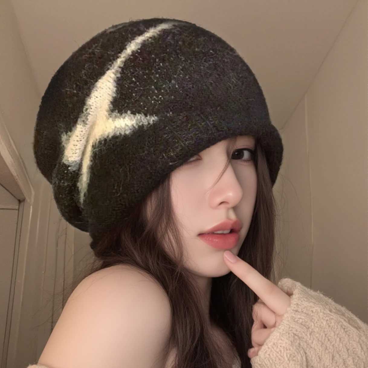 American Style Slouchy Beanie Rolled Brim Retro Star Design Knitted Cap for Large Head Soft Yarn Material Comfort FitXJ251110