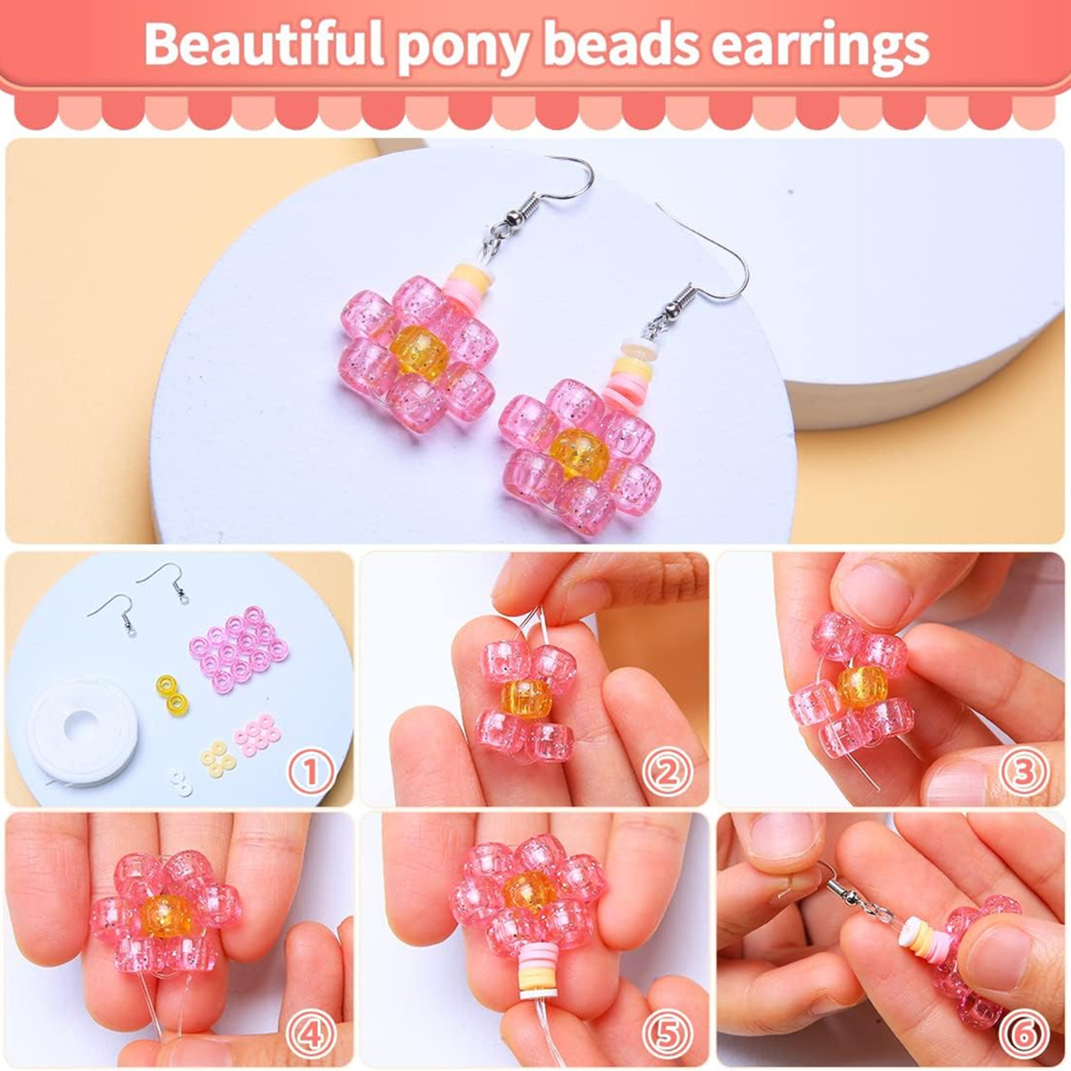 3900pcs 9mm Rainbow Glitter Pony Beads - Iridescent Multicolor Plastic Beads, Portable Storage Bucket, for Friendship Bracelets & Gifts