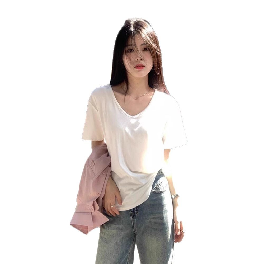 2025S Designer Women S T Shirt White V Neck Short Sleeved T Shirt For Women S Summer New Loose Solid Color Base Shirt Paired With Spicy Girl Student T