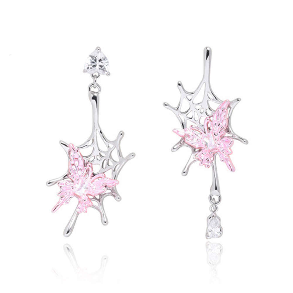 Asymmetric Spider Web Butterfly for Women Hip Hop Unique Personality Trendy Cool Niche Original Design High-end Earrings