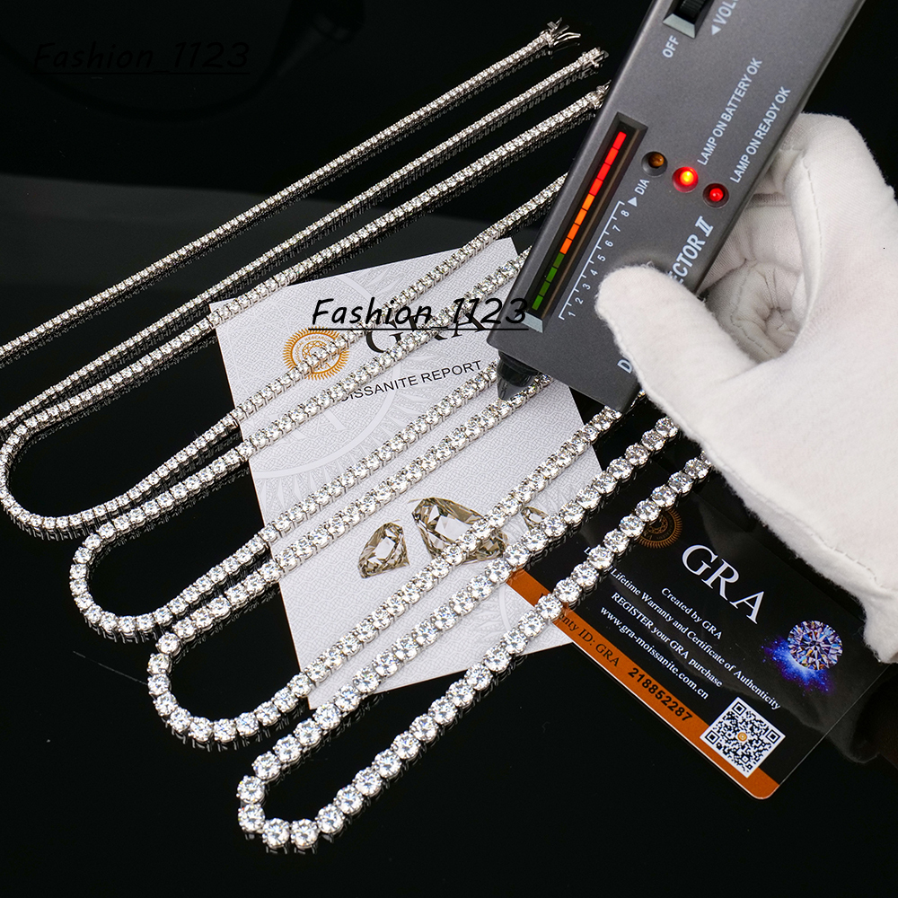 Wholesale Mens Women 2 3 4 5 6mm 925 Sterling Silver Iced Out Lab Grown Vvs Diamond Mossanite Moissanite Cluster Tennis Chain