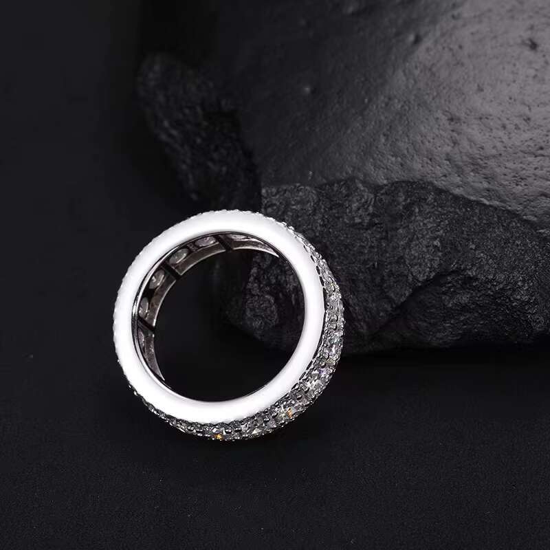Fine Jewelry Men Gold Plated 8mm 925 Sterling Silver Moissanite Diamond Band Ring With Gift