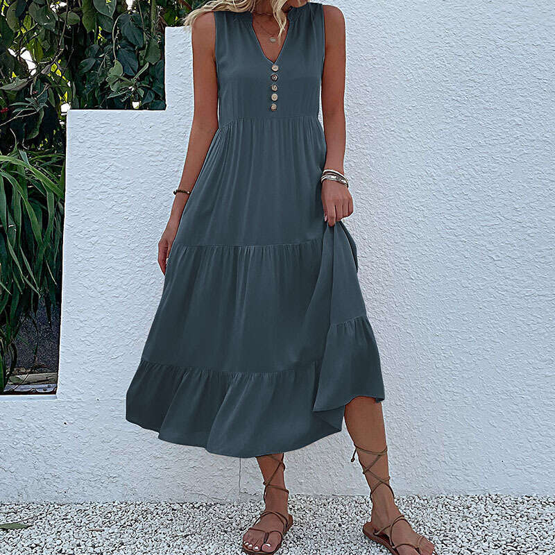 Summer hot item European and American vest skirt sleeveless loose casual solid color dress 2025 temperament versatile new trend clothing ins