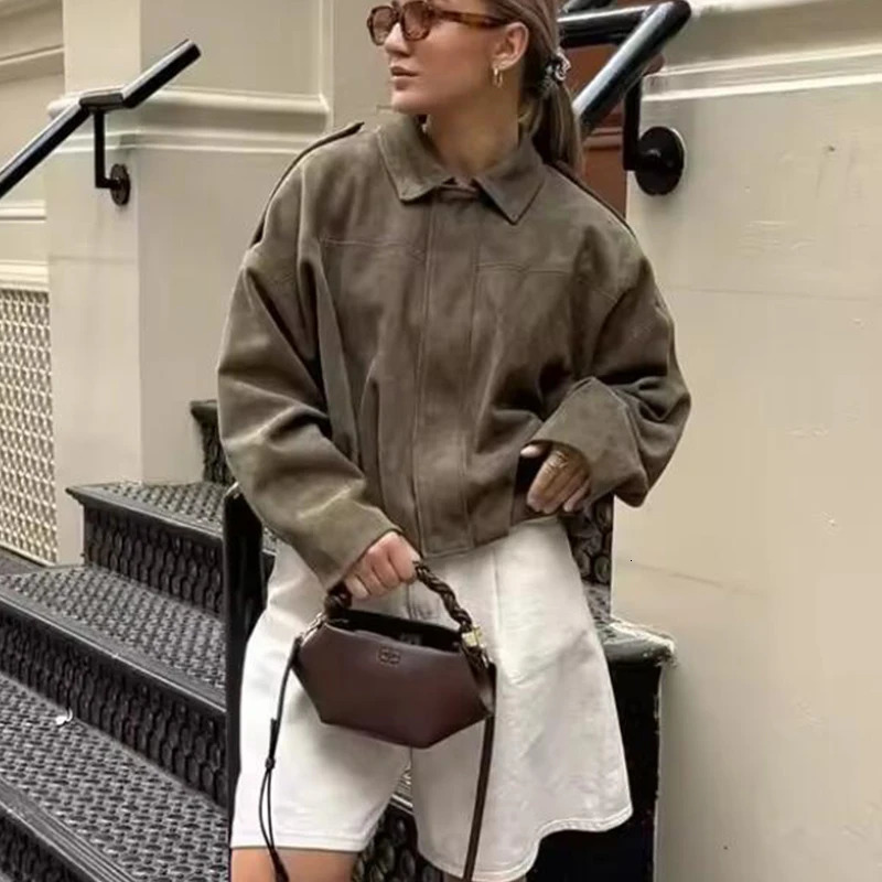 TFMLN Autumn Women Fashion Bomber Jackets Casual Soft Lantern Long Sleeve Oversized Coat Female Short Zipper Outwear 251110