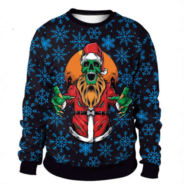 Cross-Border European American Christmas Halloween New Men's and Women's Crew Neck Sweatshirt 3D Digital Print Couple Outfit Factory