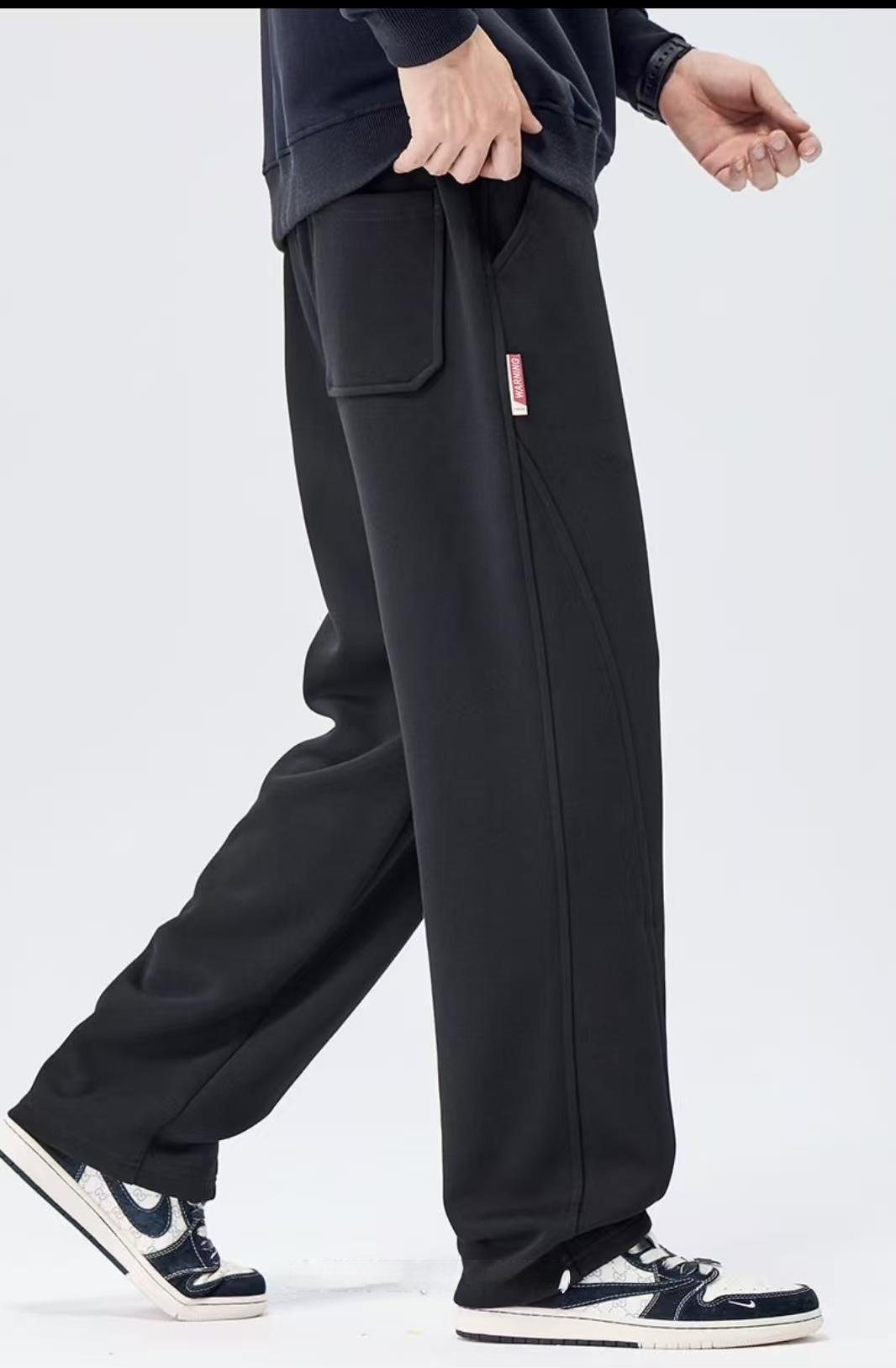 Men's New Arrival Trendy Knit Pants - Extra-Long Black Relaxed Straight-Leg Trousers 3002