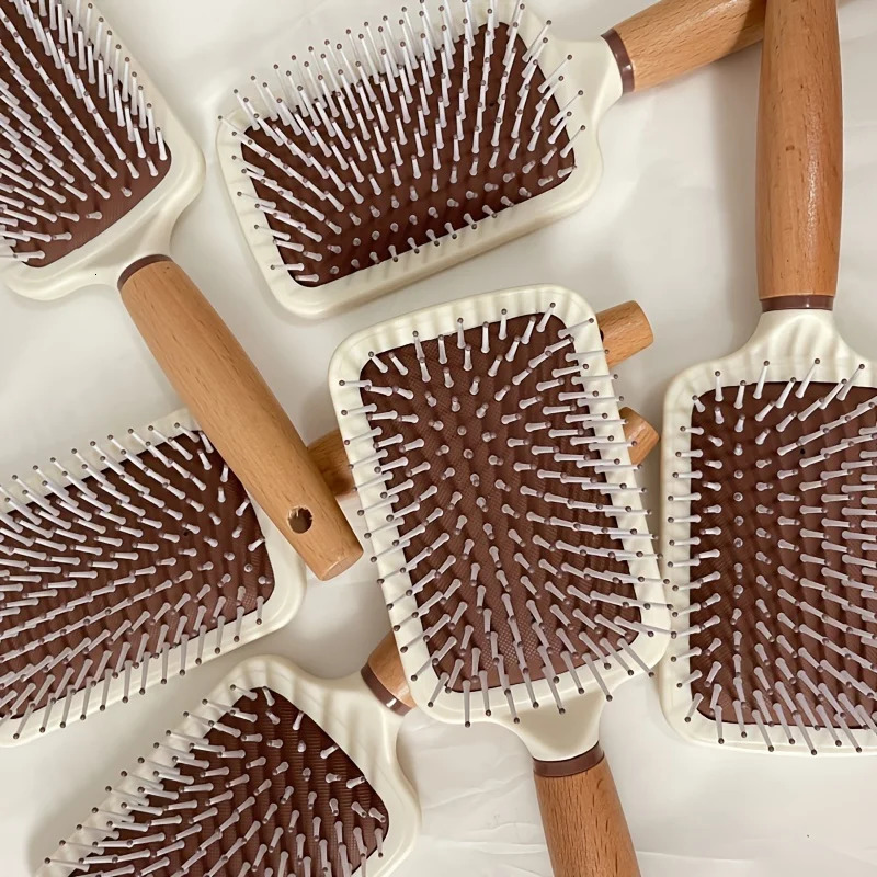 Wooden handle air cushion massage comb for girls with large curly hair and cute air bag comb 251107