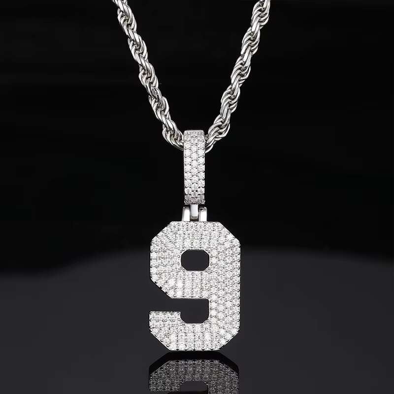 0-9 Lucky Numbers Pendant 925 Silver 18K Gold Moissanite Charms for Men and Womens Hip-hop Jewelry Accessories