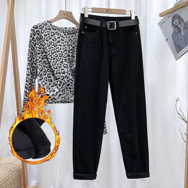 Fleece Thick Warm Straight Leg Jeans Womens New Autumn and Winter Fashion Loose High-waisted Harlan Jeans Casual Daddy Pants C251110