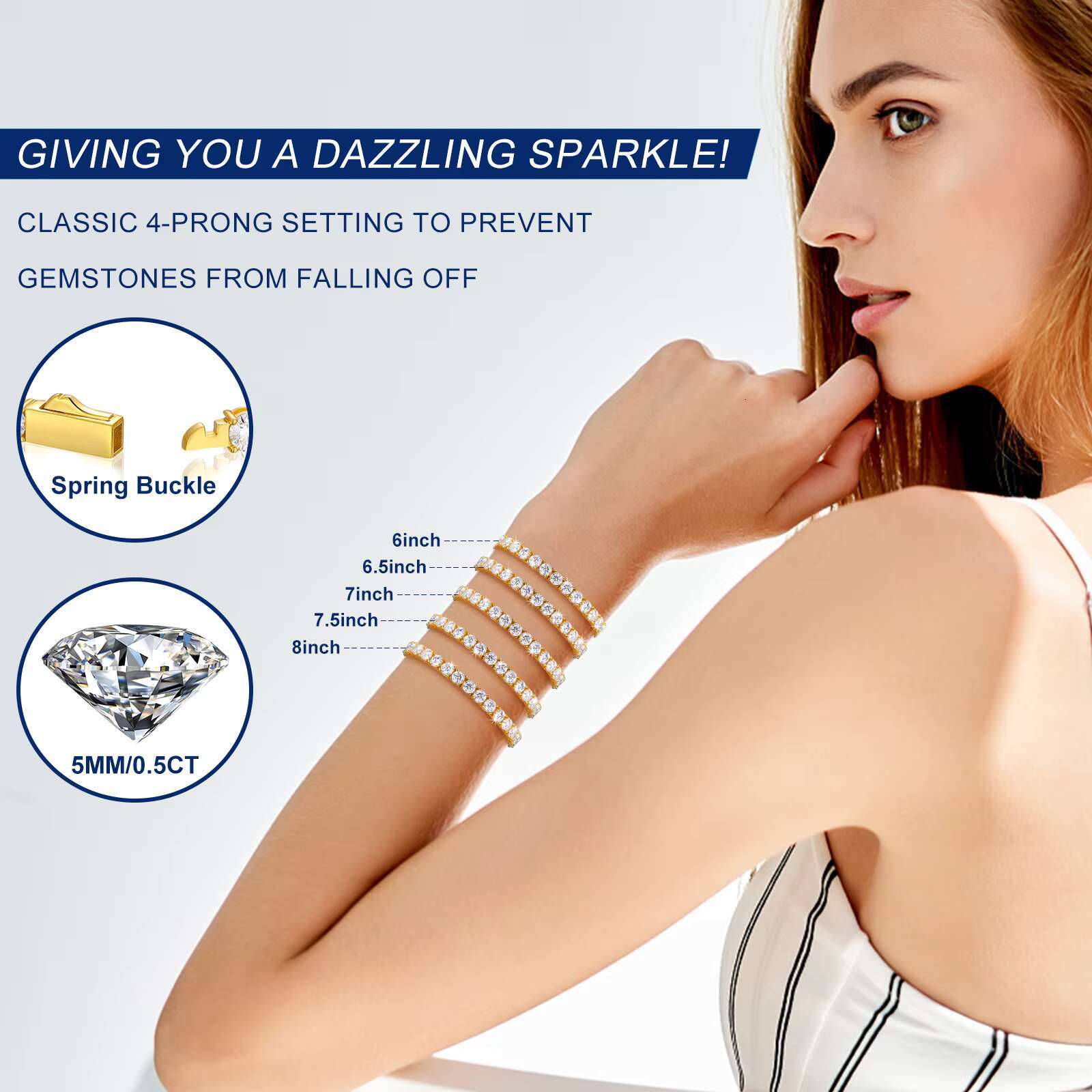 Women Jewelry Spring Buckle 925 Silver VVS Moissanite Cluster Tennis Bracelet Iced Out Lab Grown Diamond Tennis Bracelet for Men