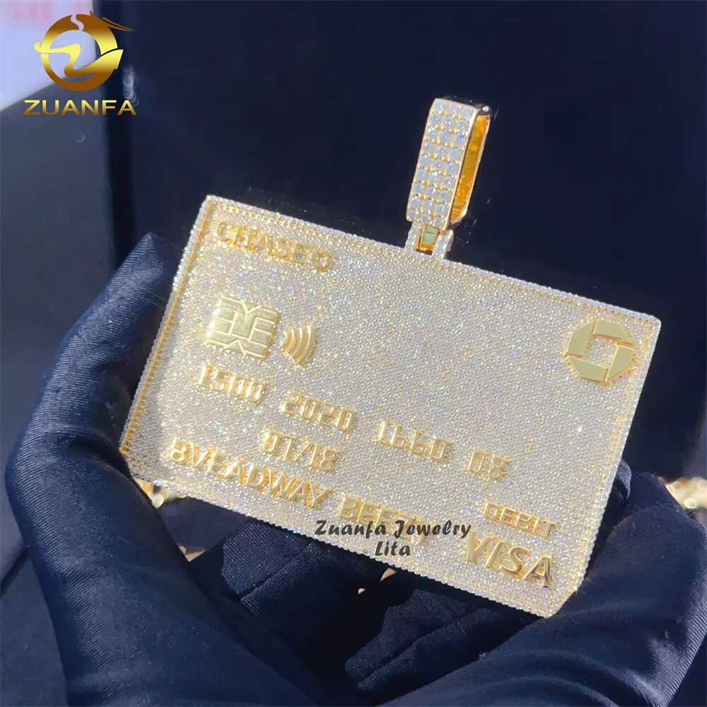 3 Width Credit Card Custom Rapper Hip Hop Unique Diamond VVS 18k Gold Plated 925 Silver Iced Out Moissanite Pendant