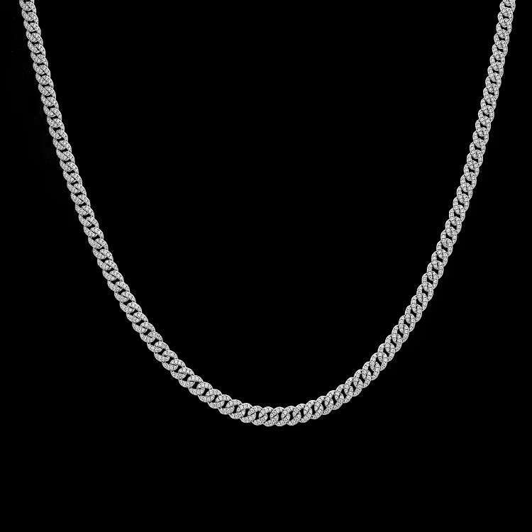 Rapper Jewelry Solid Sier 6mm Necklace with Iced Out CZ Zirconia Gold Plated Cuban k Chain Hip Hop Accessory for Gift