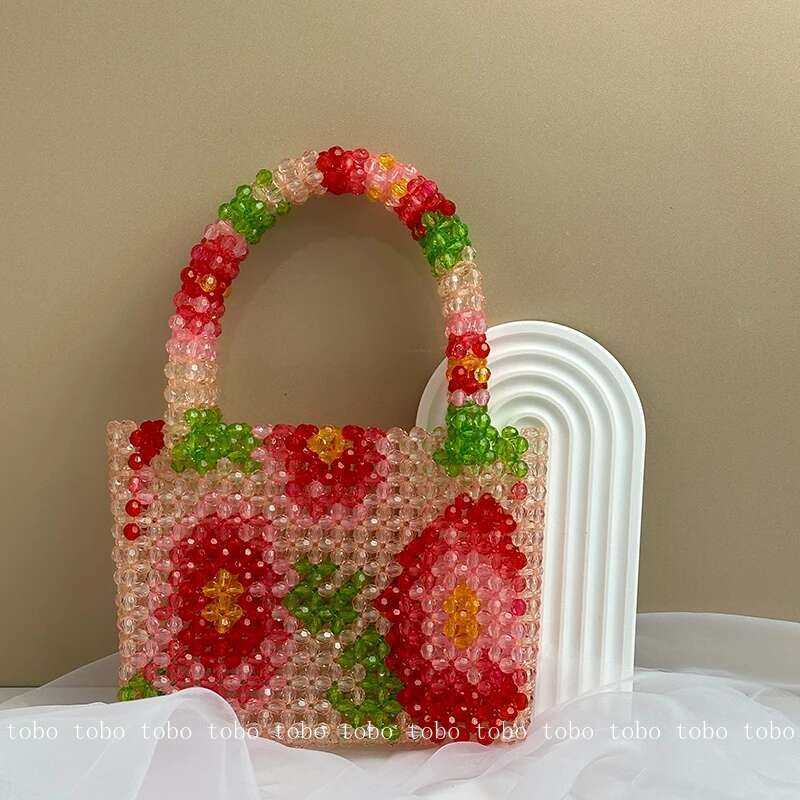 Pearl Beaded Bag With Wer Pattern Designer Brand Clear Acrylic Stone Box Tote Handbag Summer Fashion Handmade Party Purse