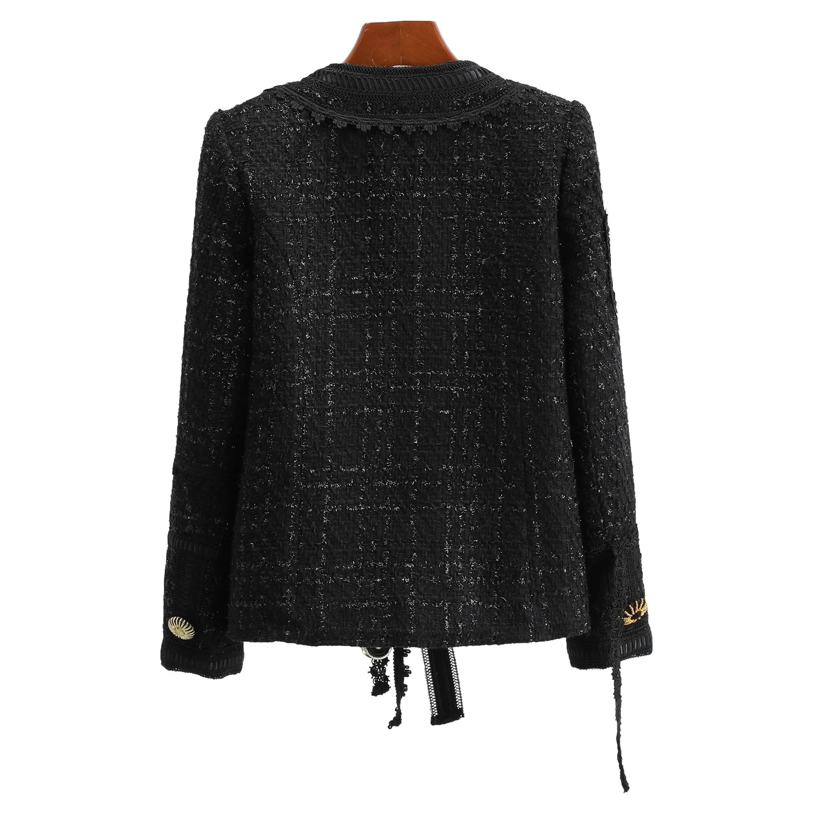 fashion elegant casual highend n black versatile tweed jacket for ladies 251110