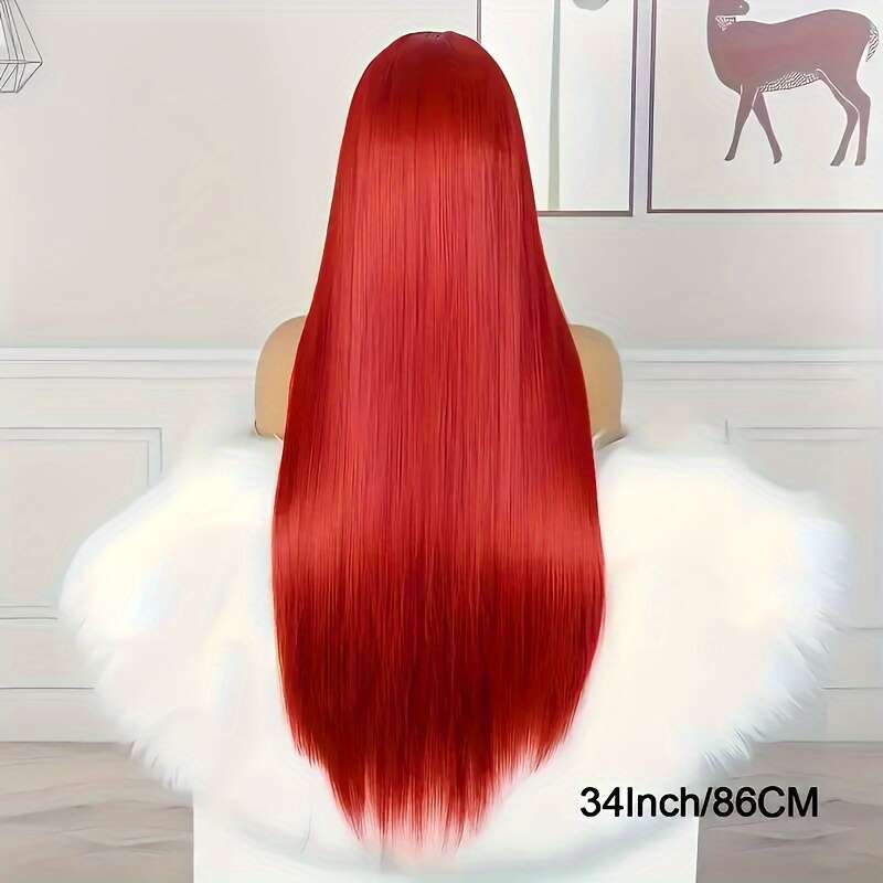 180% Density 13X4 Red For Women Pre-Plucked Baby Brazilian Virgin Straight Lace Front Long Human Hair Wigs