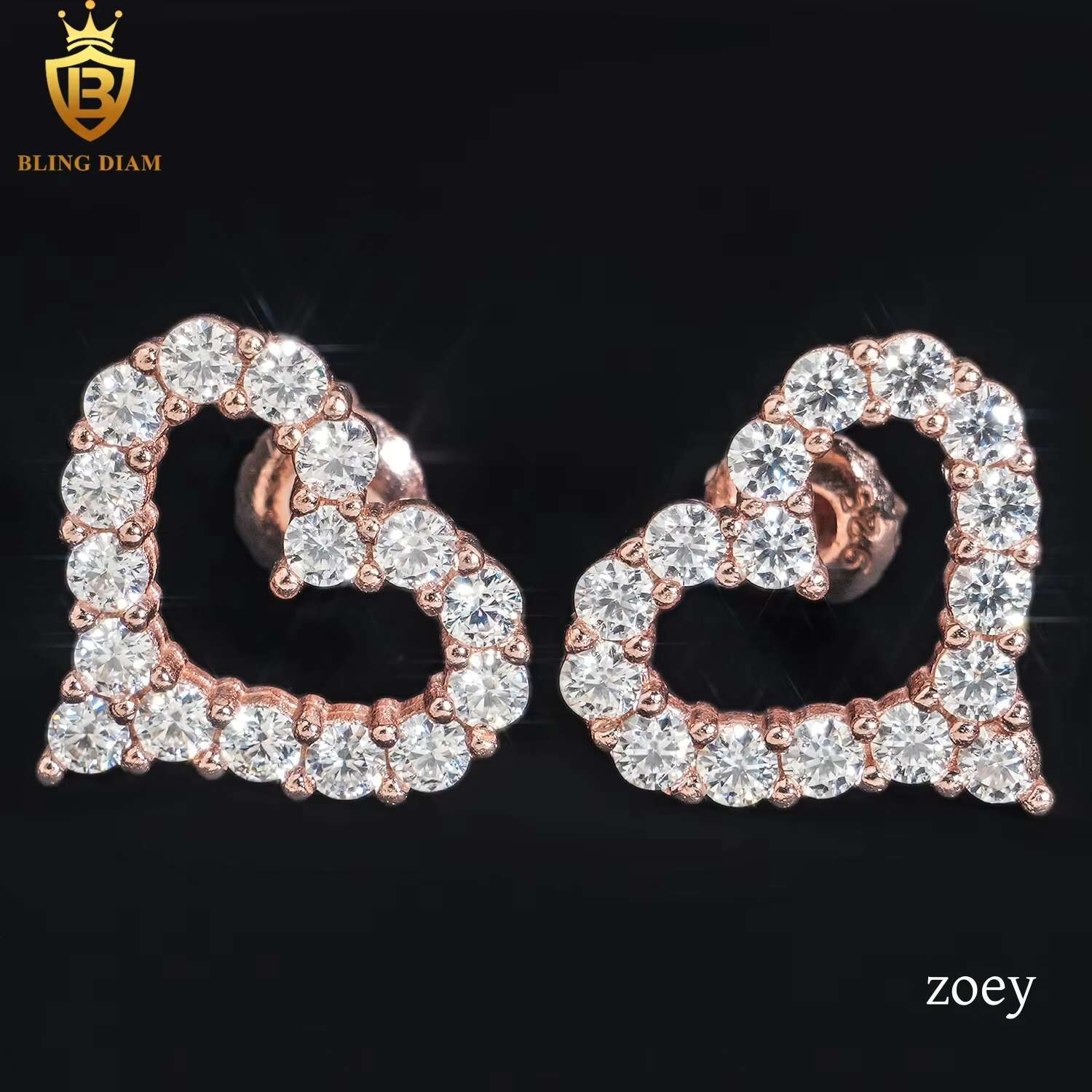 Fashion Jewelry 925 Sterling Silver Vvs Moissanite Heart Shapef Hoop Earrings Rose Gold Plated Gra Certificate