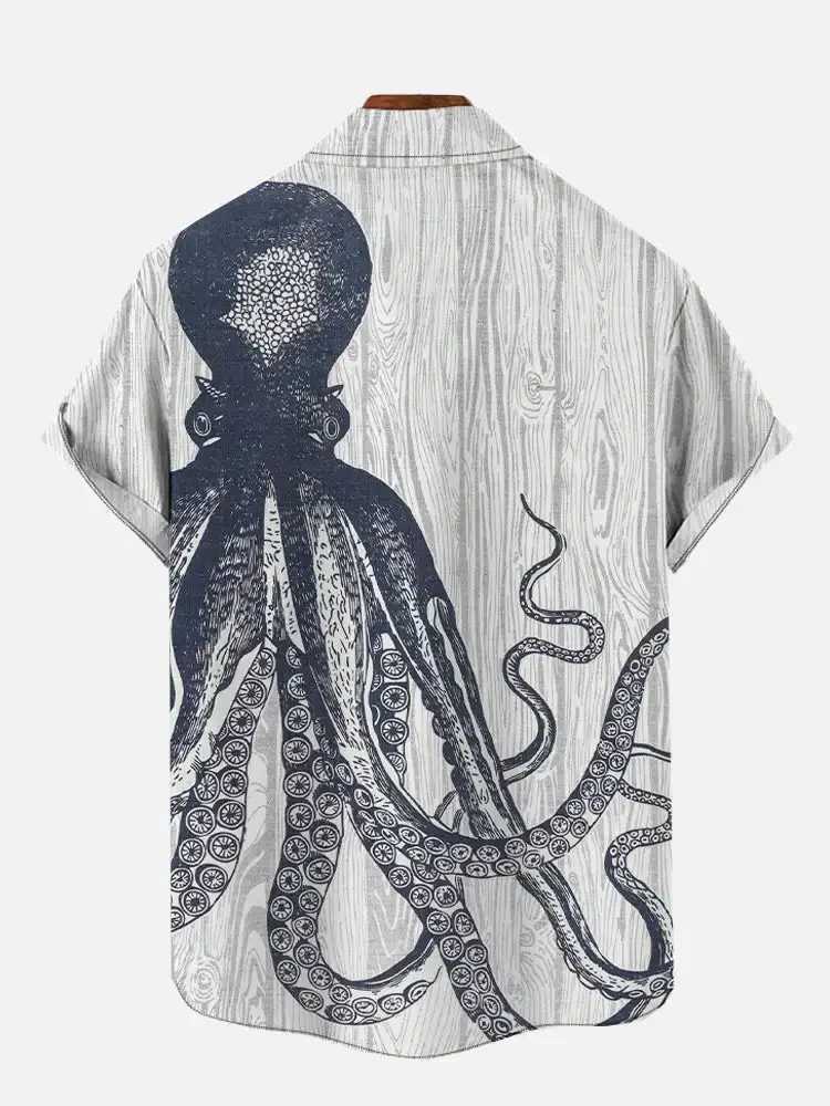 Summer mens octopus print shirt short sleeved Hawaiian beach animal cartoon pattern casual shirt X250410
