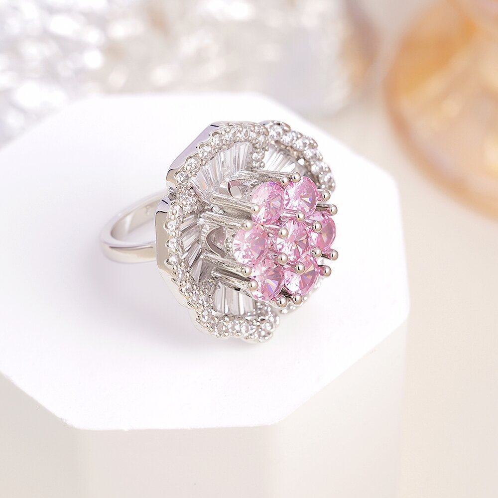 Lightweight Luxury Floral Ring Fashionable Copper Designer Ring Fashionable Women's Ring Multifunctional Super Fairy Heavy Craft Purple Zircon Ri