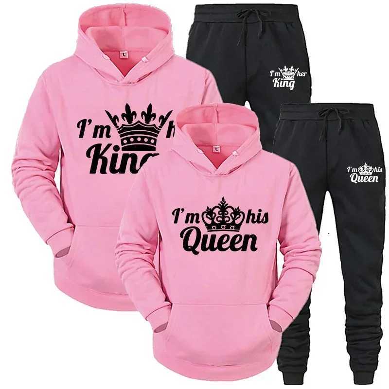Lover Tracksuit Hoodies Printing QUEEN KING Couple Sweatshirt Hooded Clothes Hoodies Women 2 Piece Set Men Women Sportwear W251110