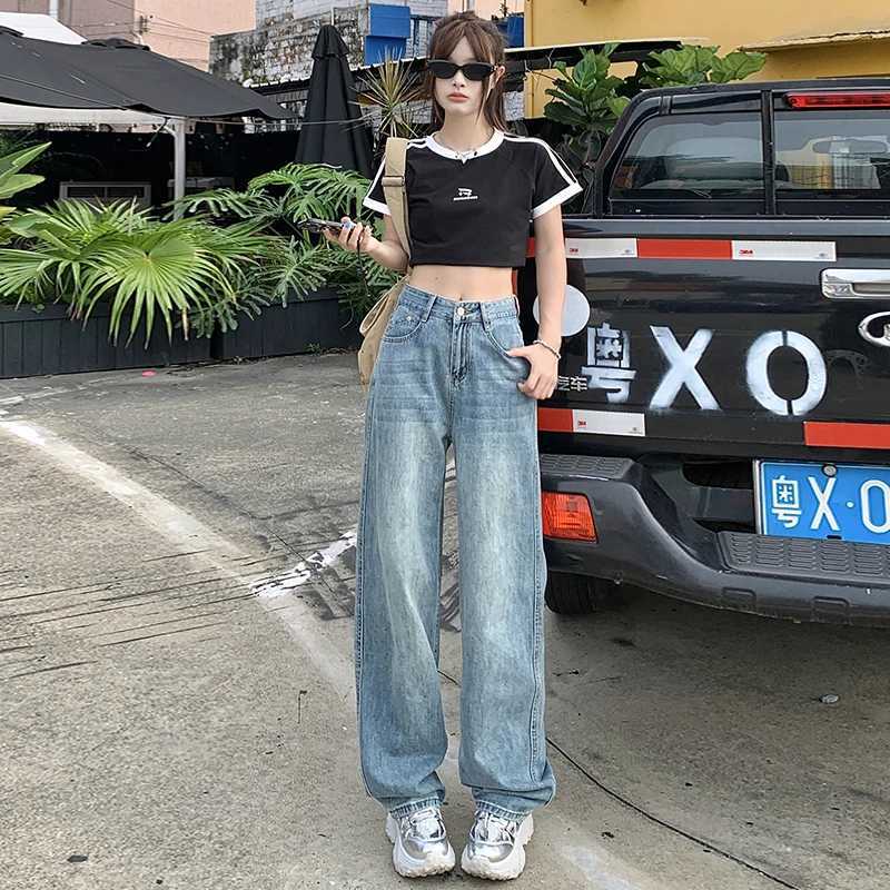 Y2K pants women clothes high waist wide leg baggy jeans vintage holiday style regular fit slim long legs C251110