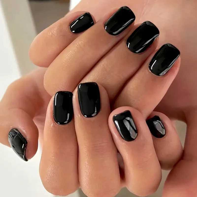 Handmade armor detachable black solid color short nail product DIY item W250410