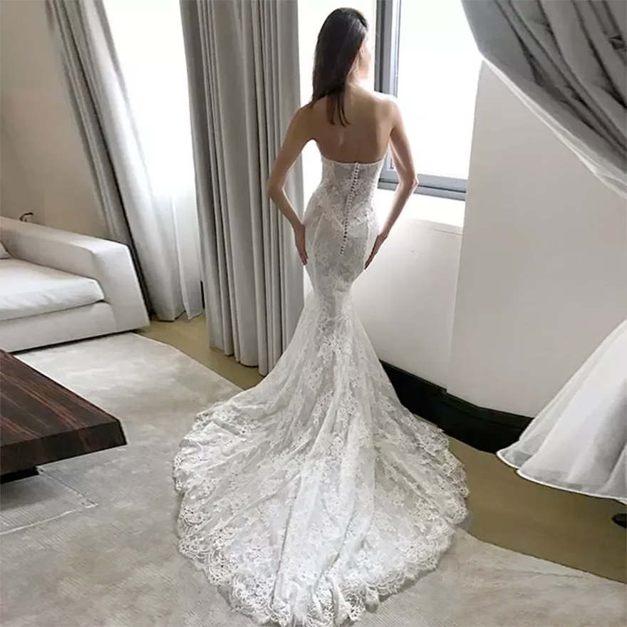 pallas couture lace mermaid wedding dresses plus size backless bridal gowns sweep train robe de marie wedding dress A2619
