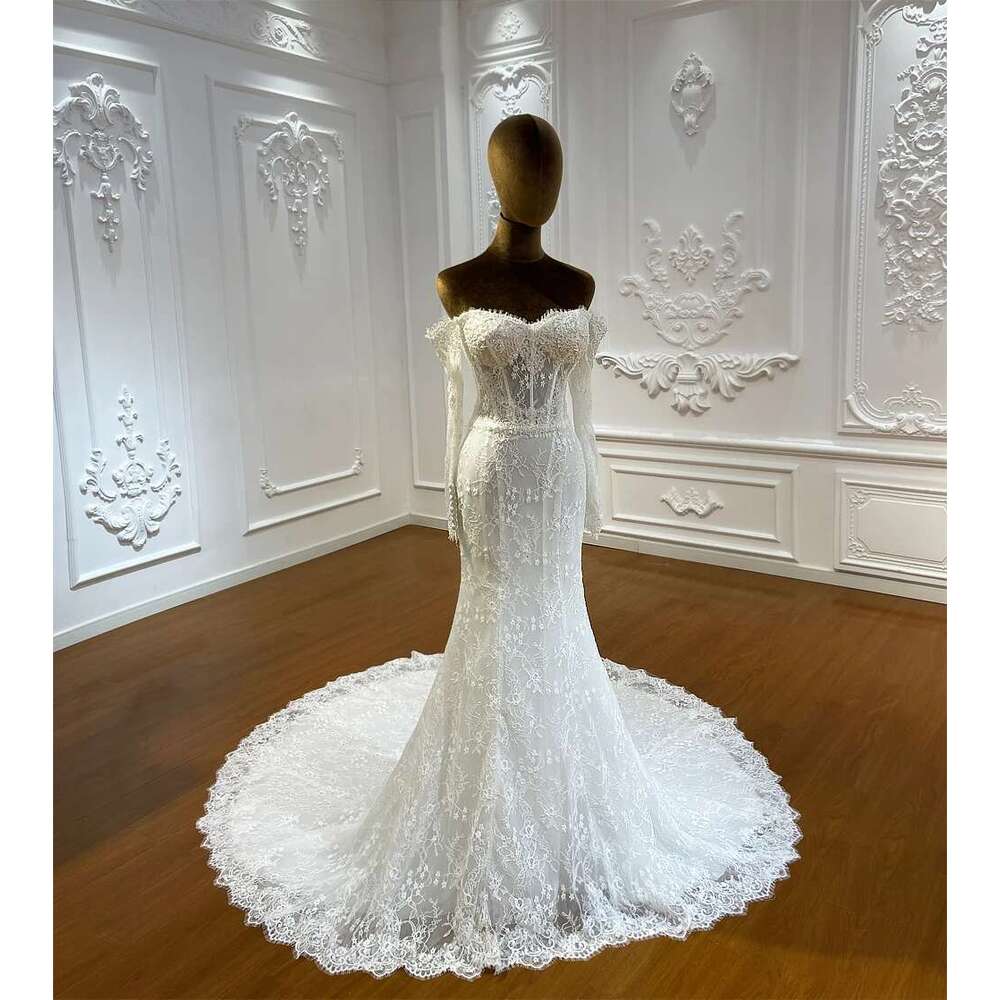Customized M036 Off The Shoulder Long Sleeve Sweetheart Mermaid Bridal Wedding Dress