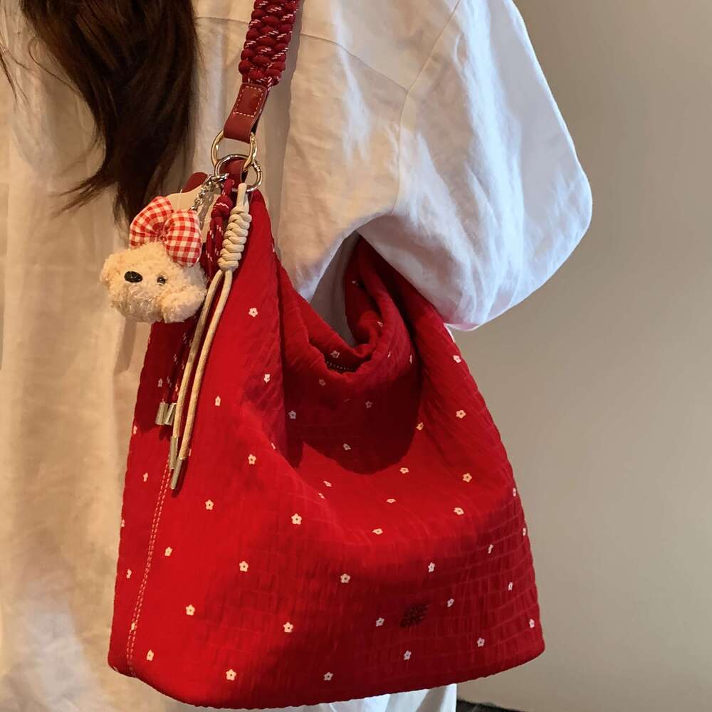 Red Polka Dot Pleated Casual Handbag