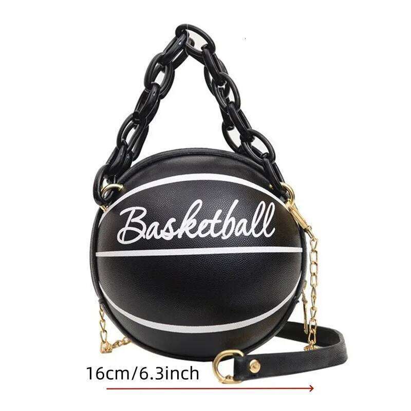 Women Shoulder PU Leather Chain Basketball Bag New Letter Print Teenagers Handbag Fashion Crossbody Bags Female
