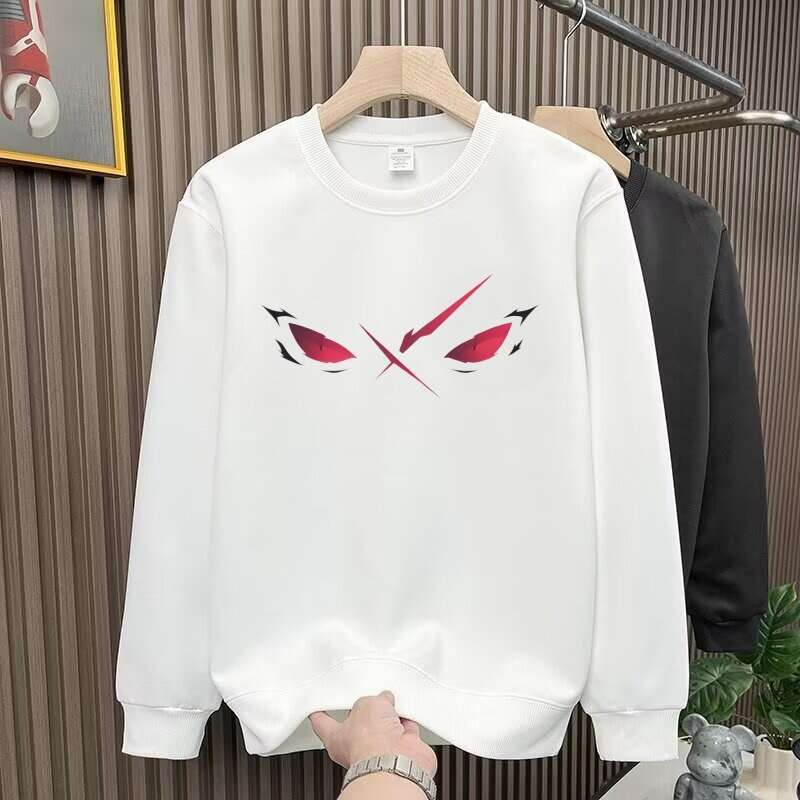European Trendy Brand New Round Neck Cotton Sweatshirt For women Men Spring Eye Print Little Monster Long Sleeve Plus Size Slim Fit Top