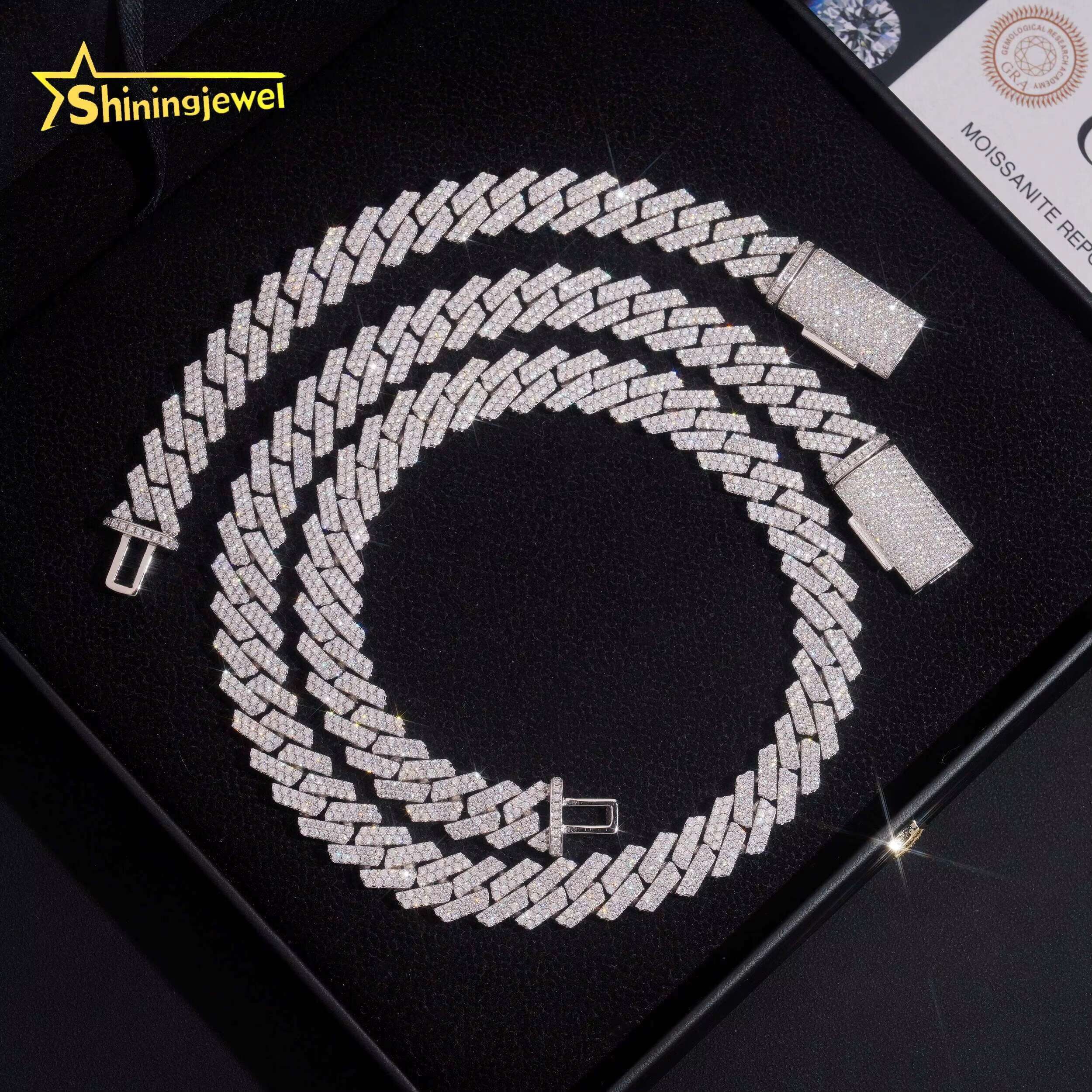 Hot Sale Fine Jewelry Iced Out Hip Hop 13mm 925 Sterling Silver Mens Cuban Link Chain Necklace