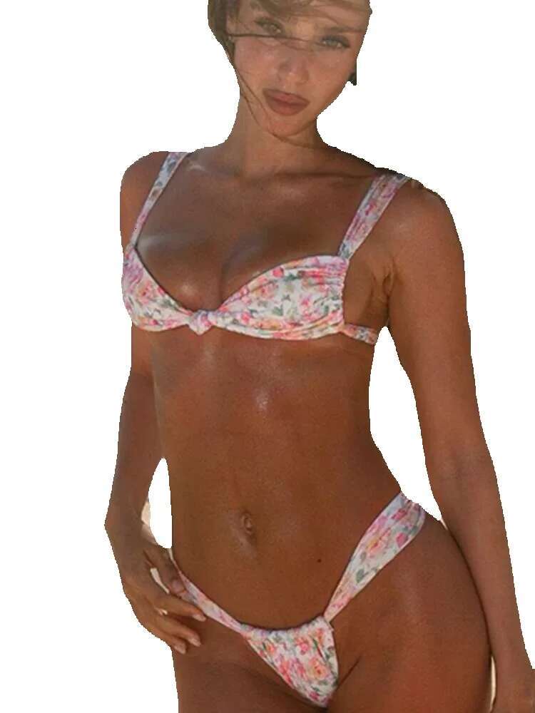 Zrtak two-piece 2024 women's push up sexy set printed swimsuit solid bikini