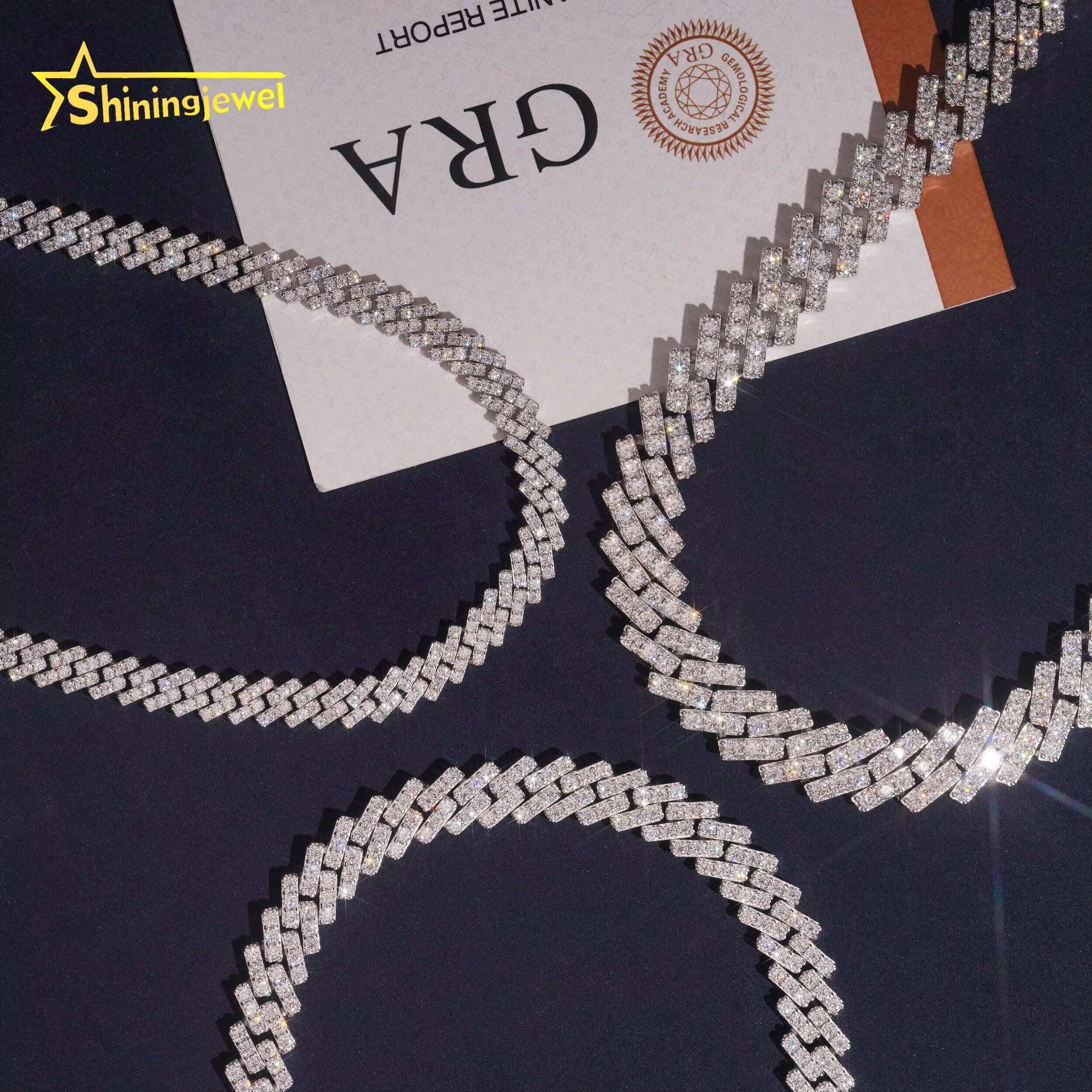 925 Sterling Silver Hip Hop 7mm 10mm 13mm One Row Moissanite Cuban Necklace Men Women VVS Moissanite Chains Iced Out Link Chain