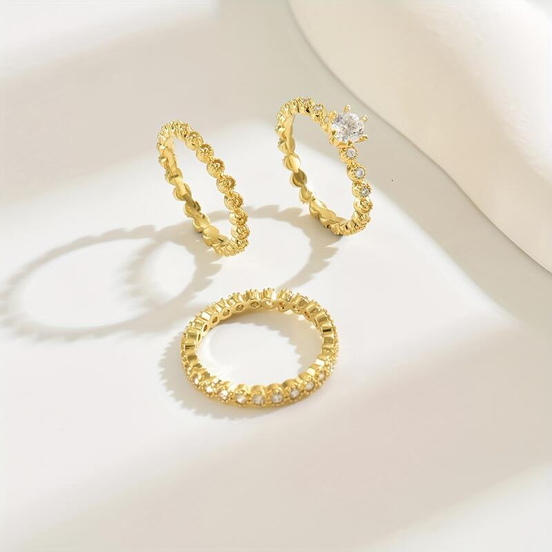 fashion accessories 14K Golden Sparkle Ring Set TY high-quality jewelry