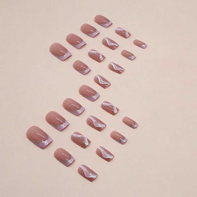 24 pieces of short French minimalist stripes with jelly and nail files sweet nail art pink and white stripes Manicure u as acrylic W250410