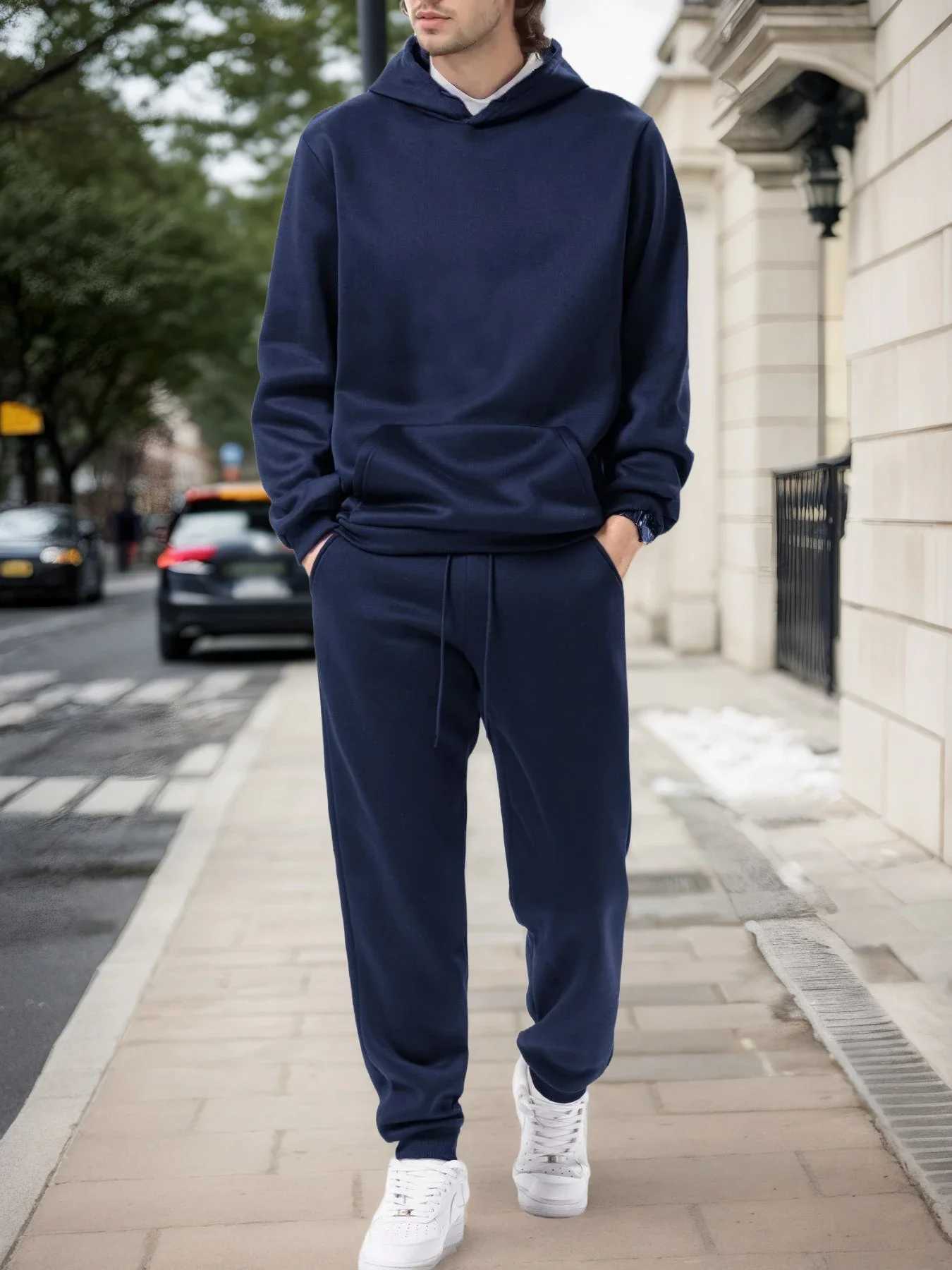 2025Mens Autumn and Winter Solid Color Hoodiejogging Pants Two-piece Set Fashionable Outdoor Casual Sportswear Mens Tracksuit W251110