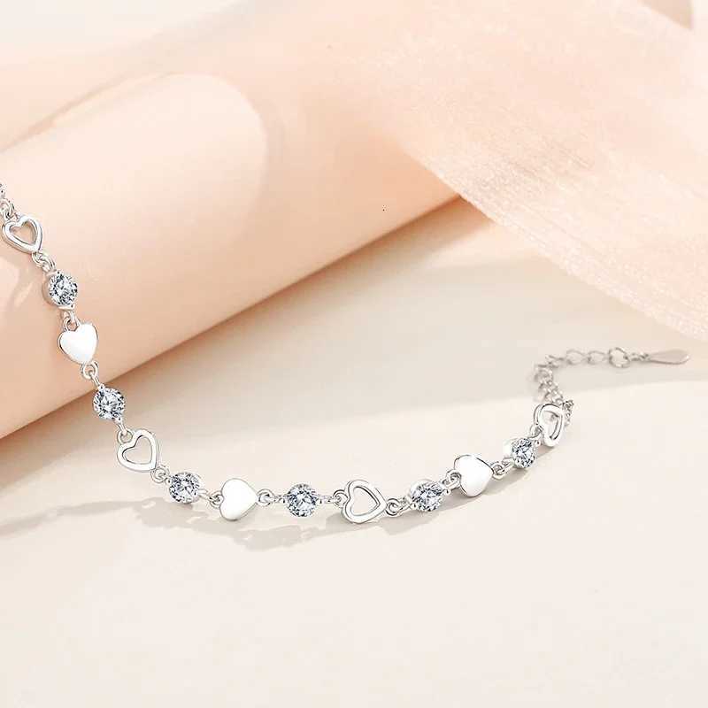 925 Sterling Silver Hollow Heart Zircon Bracelets For Women Korean Sweet Sparkling Adjustable Chain Bracelet Fashion JewelryT251110
