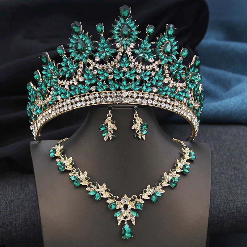 High Opal Pink Tiaras and necklace earrings Bridal Jewelry Sets for Women Brides Wedding Crown Prom Birthday Costume Accessories 250409