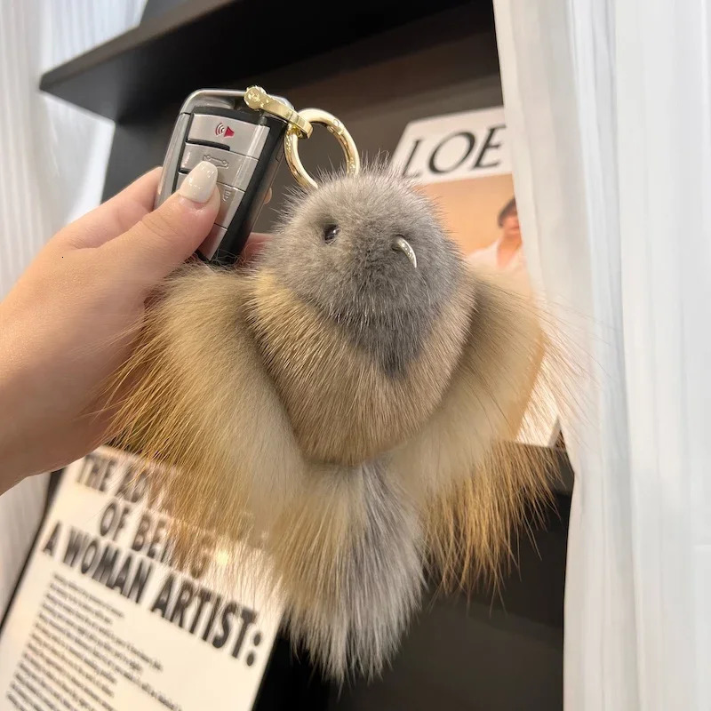 Hip hop mink keychain mens announcement bird pendant keybag key decoration leather toy Pom Trinket gift women 250409