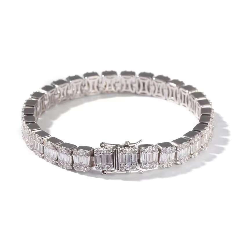 Hip Hop Zirconia Baguette Bracelet Mens Diamond Tennis Bracelet Singers Rappers Bling Cz Bracelets