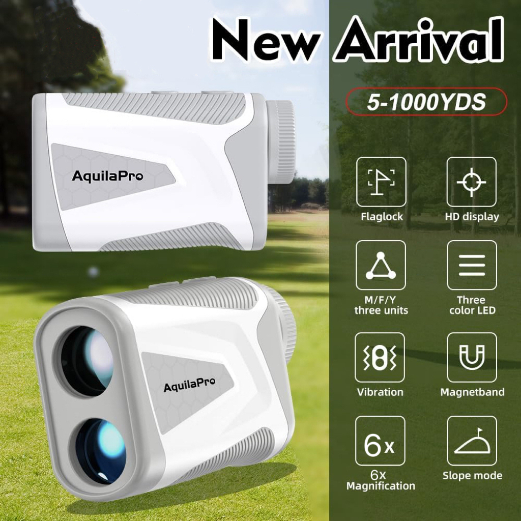 AquilaPro 1090Yards Mini Golf Rangefinder with Slope Compensation, 6X Magnification, Type-C Rechargeable Golf Range Finder with Flag Lock Vibration, M