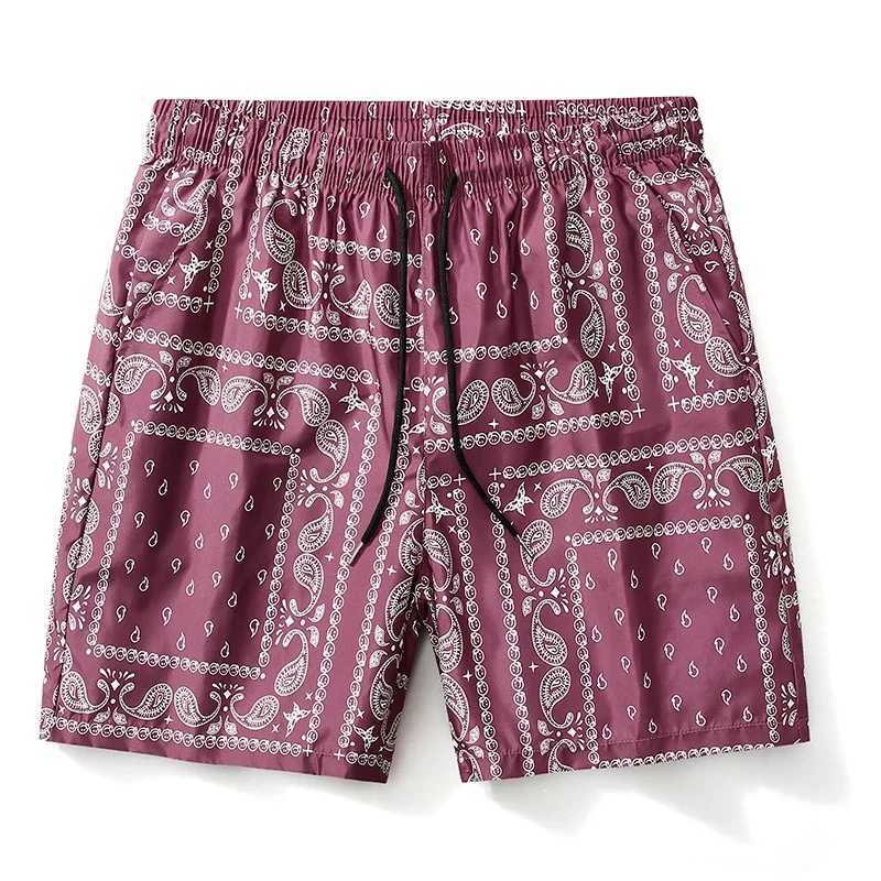 Summer mens board shorts retro paisley ice silk quick drying casual Hawaiian vacation mens beach shorts mens swimsuit X250410