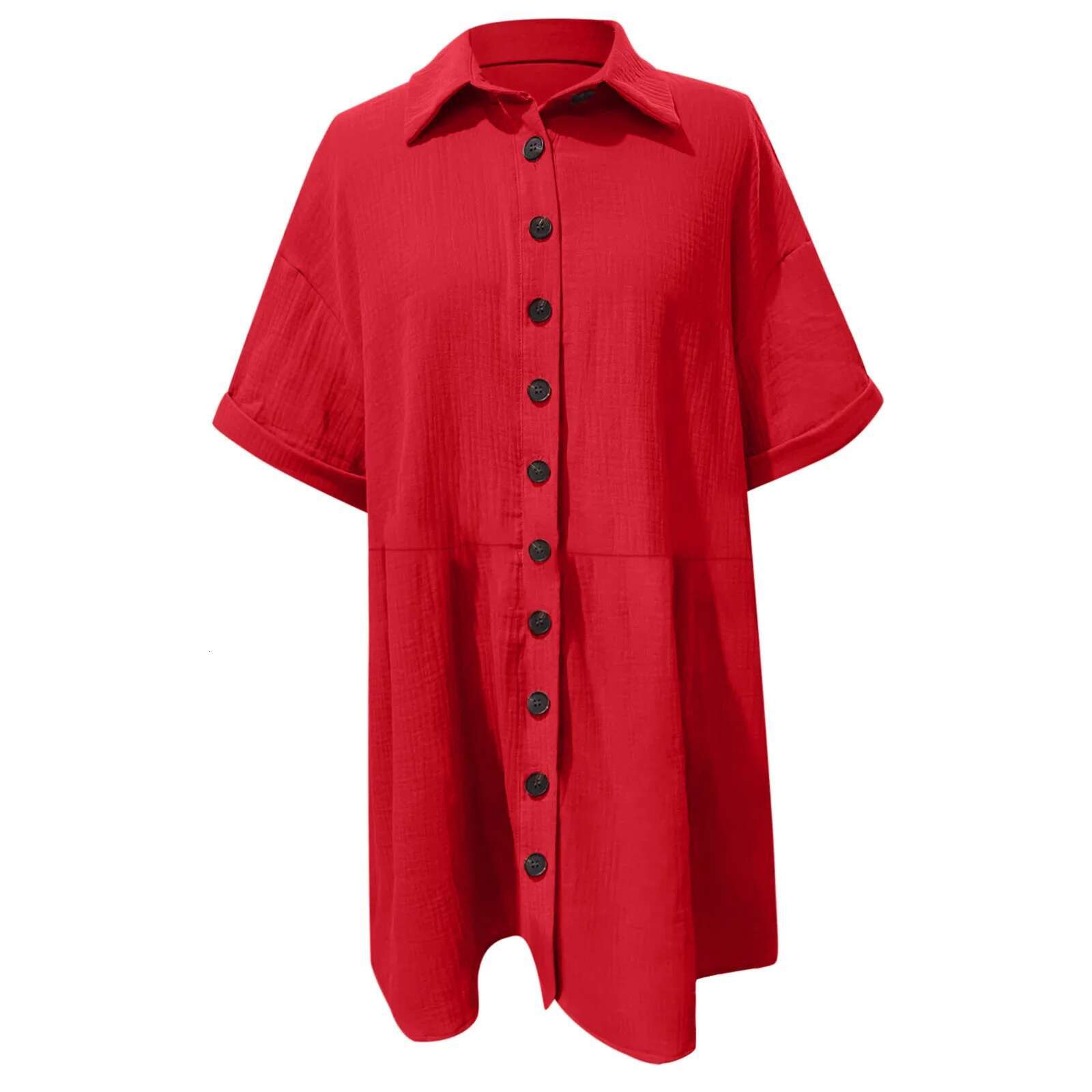 Dongdumaoyi Women S Solid Color Shirt Collar Short Sleeved Cardigan Button Dress Sundress Summer Midi Dresses For