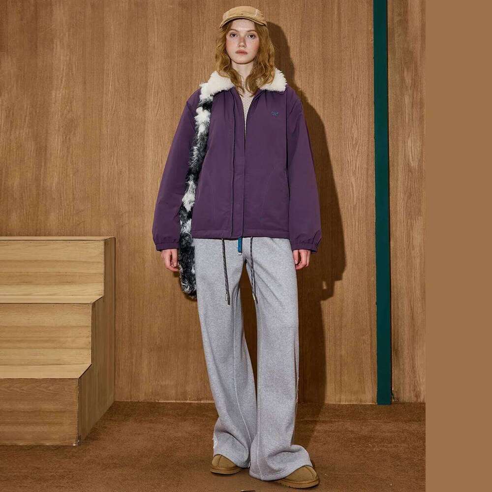 Winter Women's American Vintage Fur Collar Jacket Oversized Zip Up Parka Warm Cotton Padded Coat Loose Fit Outdoor Wear