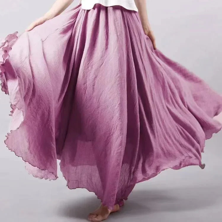 Fashionable pure cotton linen womens skiing Maxi elegant Harajuku Saia casual loose long clothing Faldas Ropa Mujer 250407